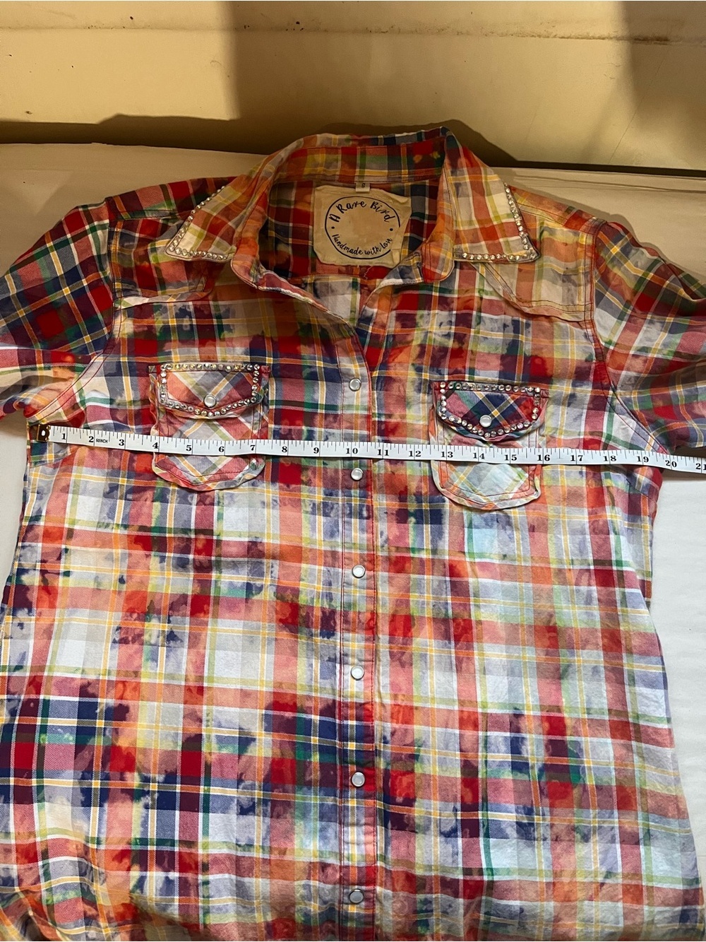 A Rare Bird Women’s Plaid Midi Shirt Dress Bleach Distressing Rhinestones Small - Picture 6 of 9